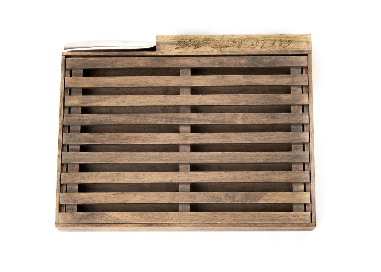 Hardwood Challa Board W/ Crumb Catcher & Knife